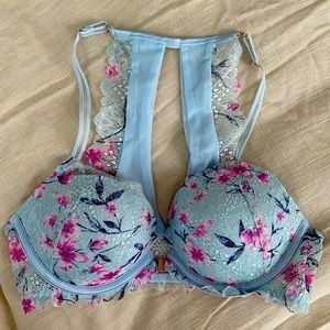 PINK by Victoria’s Secret Date Push-Up blue floral lace 34C